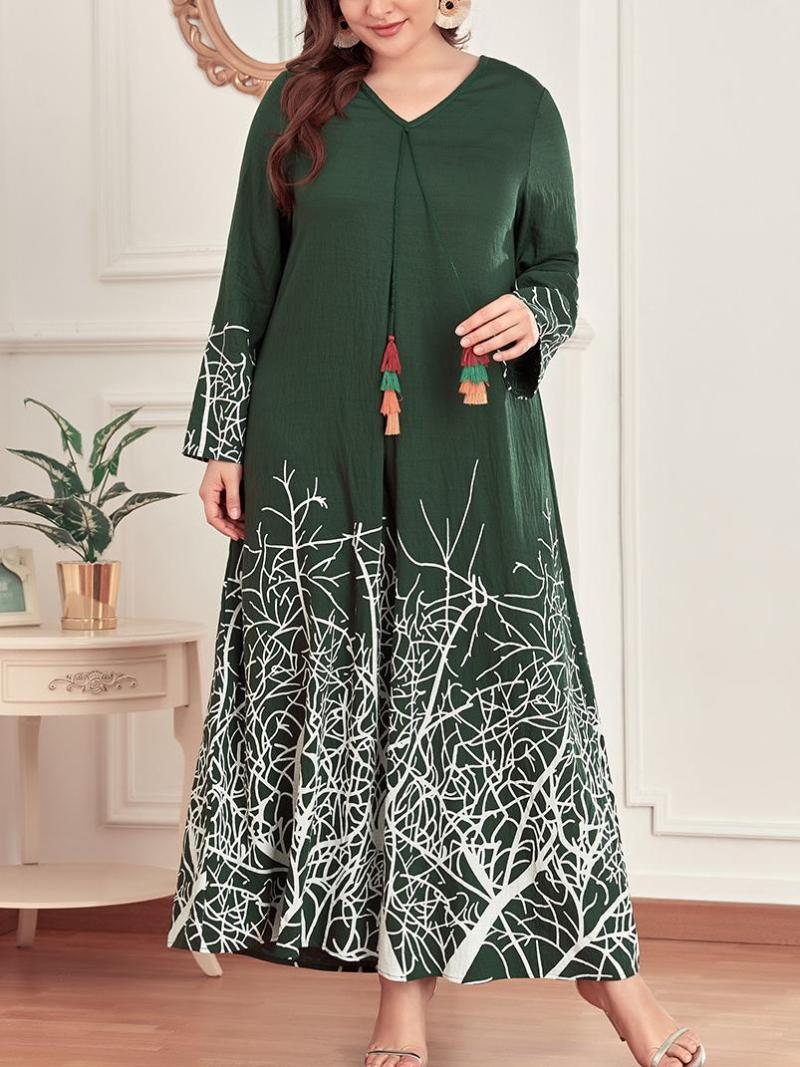 

Plus Size Dresses Dress Clothes Floral Print Party Maxi For Women Elegant Fashion Beach Arab African Abayat Kaftan Vestidos, Green
