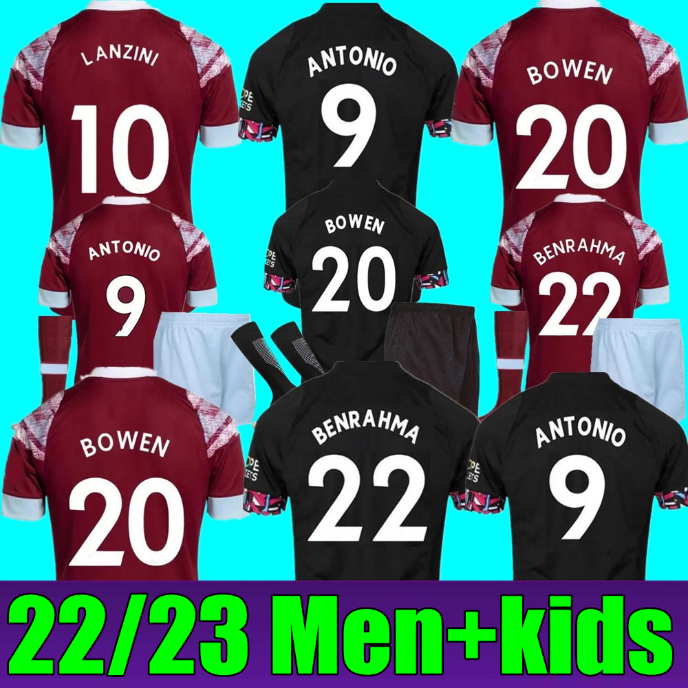 

22 23 West Hams BOWEN RICE Soccer Jerseys United BENRAHMA LANZINI ANTONIO YARMOLENKO NOBLE FORNALS DAWSON Vlasic SOUCEK 2022 2023 Jersey Football Shirt Men Kids Kit, Kids away +socks