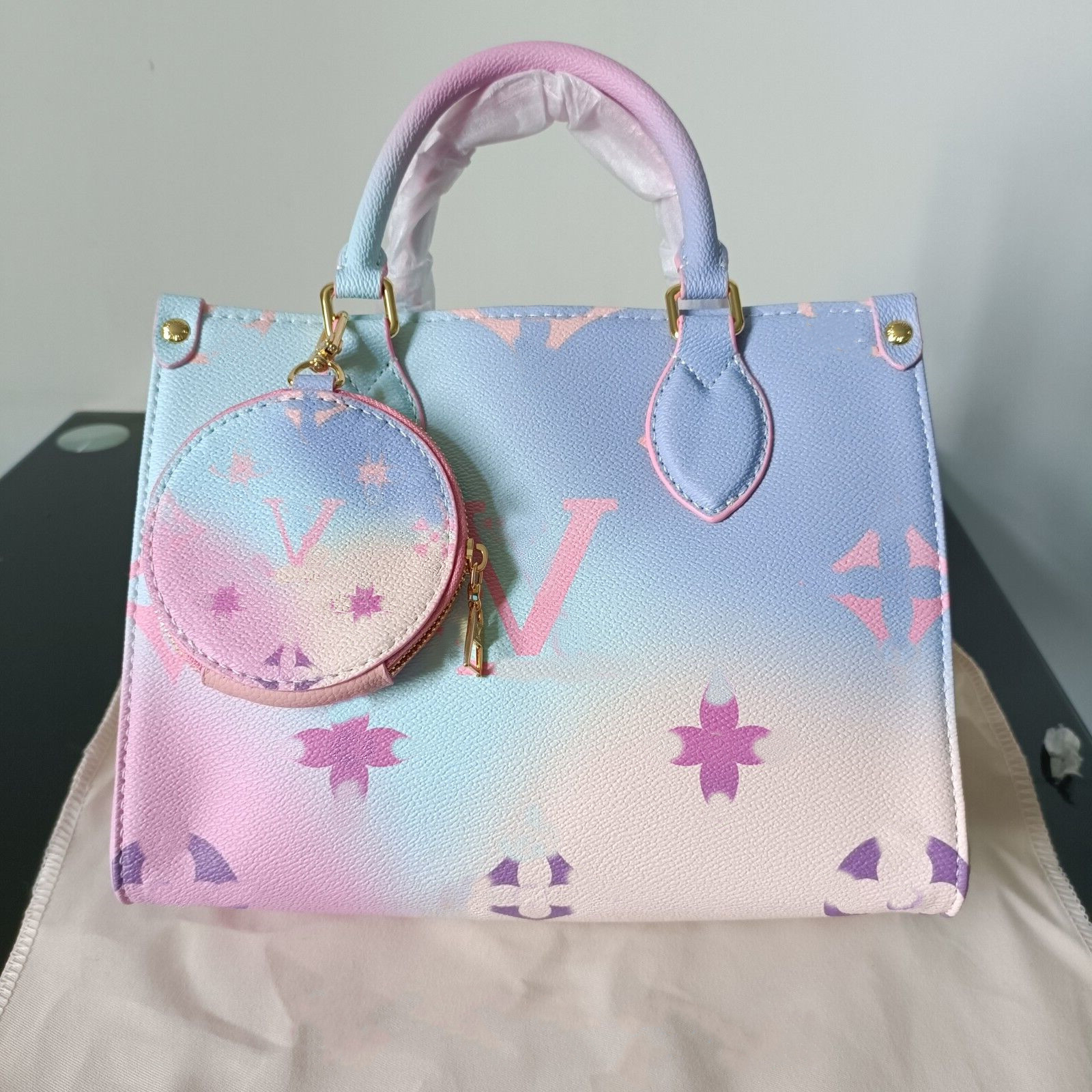 

Designer Onthego PM MM Tote Shoulder Bag Sunrise Pastel Purse Never Monograms full Handle Bags Speedy Handbag Women CrossBody On The Go, With original logo