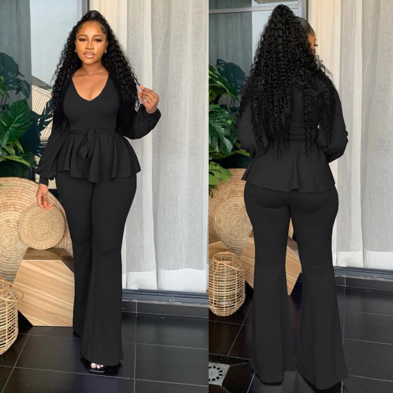 

Women' Two Piece Pants Women Plus Size Office Ladies All Black Autumn 2 Set Top And Elegant Female Casual Business Suits