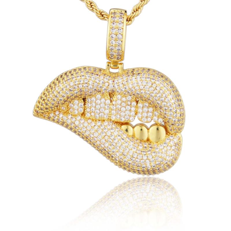 

Pendant Necklaces Classic Fashion Hip Hop Style Zircon Mouth Necklace Gift For European Dubai Party P0044Pendant