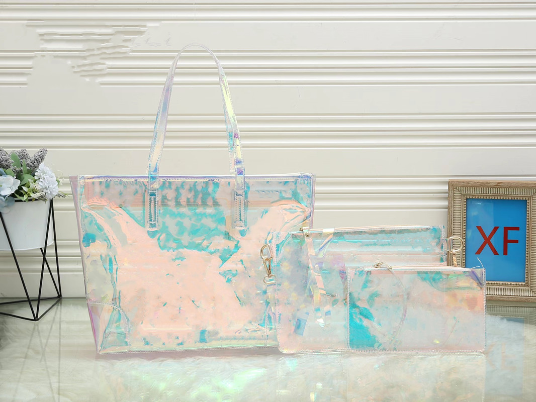

Designer Holographic PVC Transparent handbags bags Purse Totes Shoulder Bags Women Handbag Laser Gym Travel Shopping Designers Tote Composite Bag 3pcs, Clear-3pcs