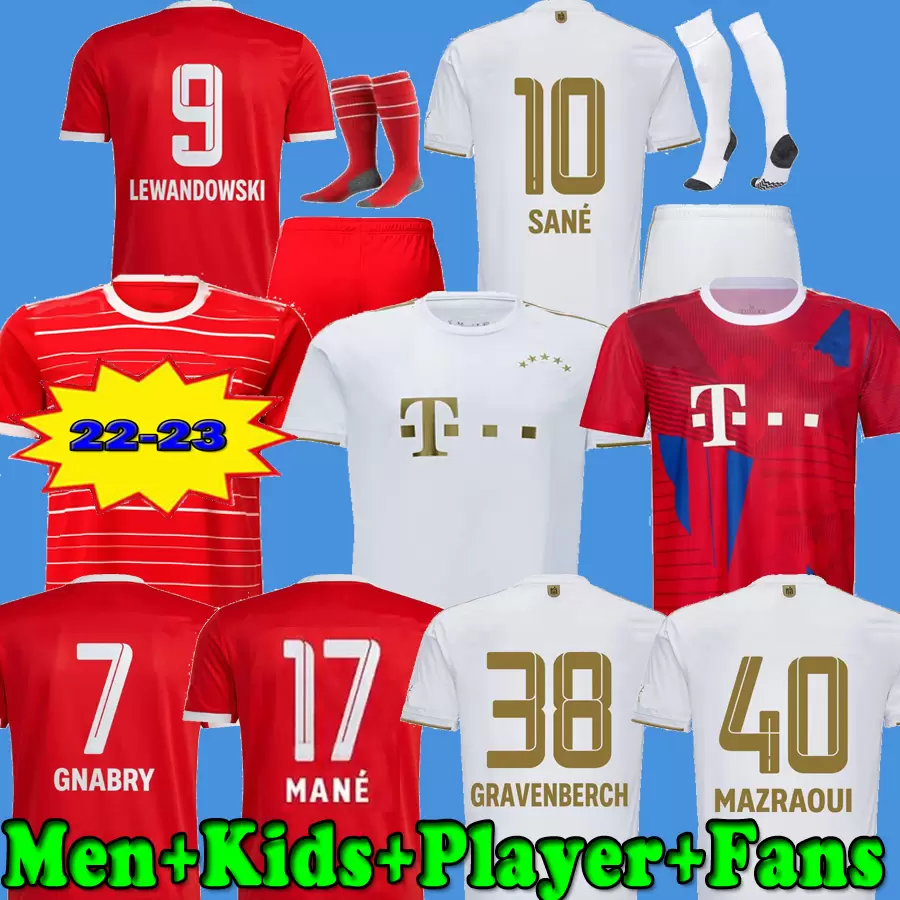 

MANE bayerns soccer jersey FANS Player 22 23 LEWANDOWSKI SANE KIMMICH MULLER DAVIES football shirt Men Kids sets kit 2022 2023 away white MUSIALA munich GRAVENBERCH, 22 23 away 1 patch