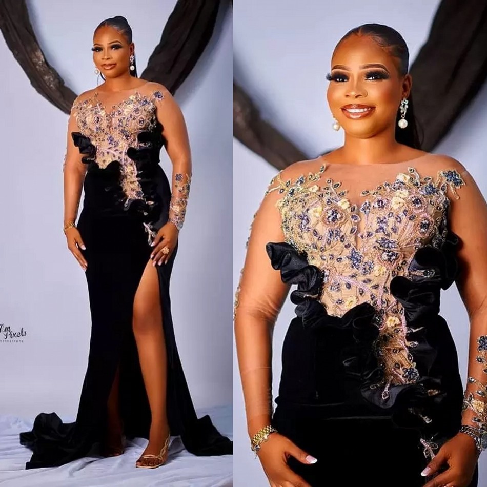 

2022 Plus Size Arabic Aso Ebi Black Mermaid Velvet Prom Dresses Lace Beaded Crystals Sexy Evening Formal Party Second Reception Bridesmaid Gowns Dress B0620G02, Purple