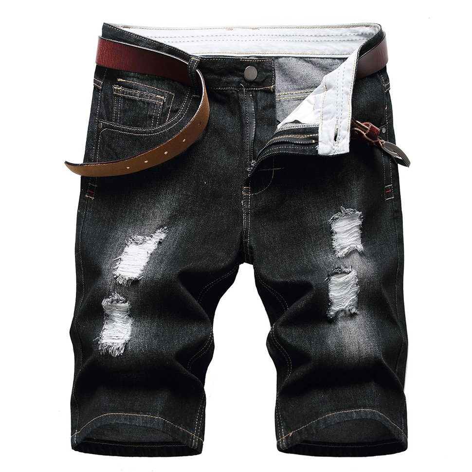 

Men Short Jeans Ripped Summer Denim Pants Knee Length Trousers Shorts, Gray blue