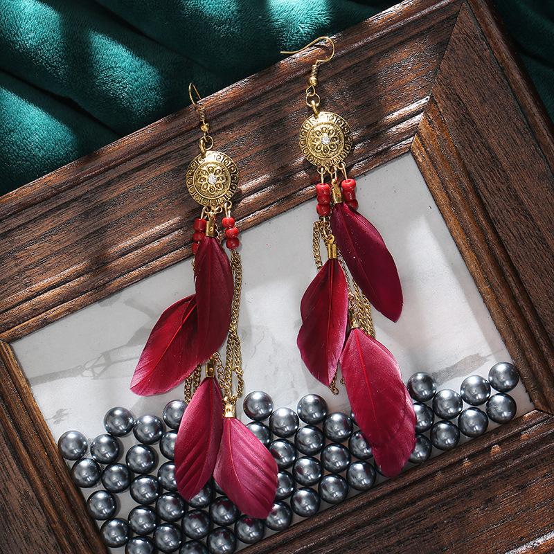 

Colorful Chain Tassel Earrings Feather Jewelry Creative Long