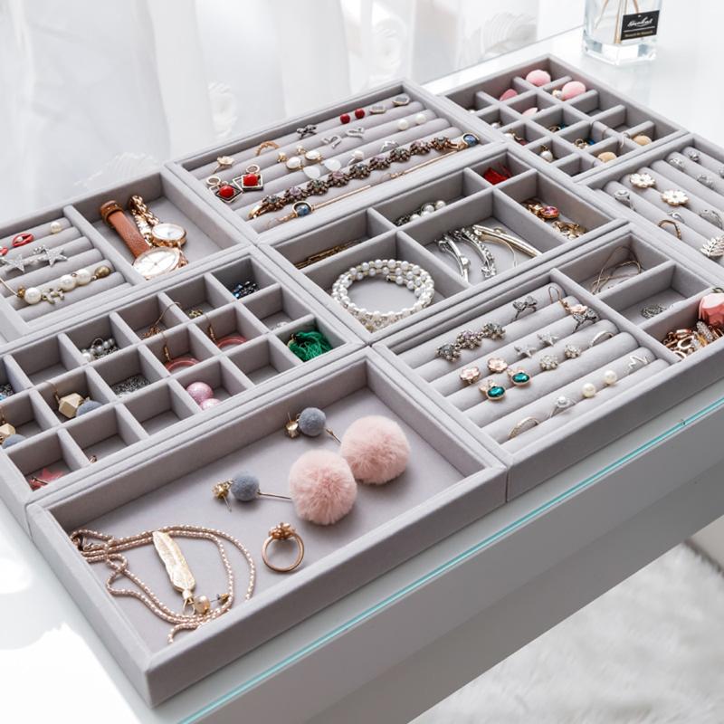 

Storage Boxes & Bins Thick Velvet Jewelry Display Tray Necklace Ring Bracelet Holder Stand Drawer Gray Organizer Case Box, 21
