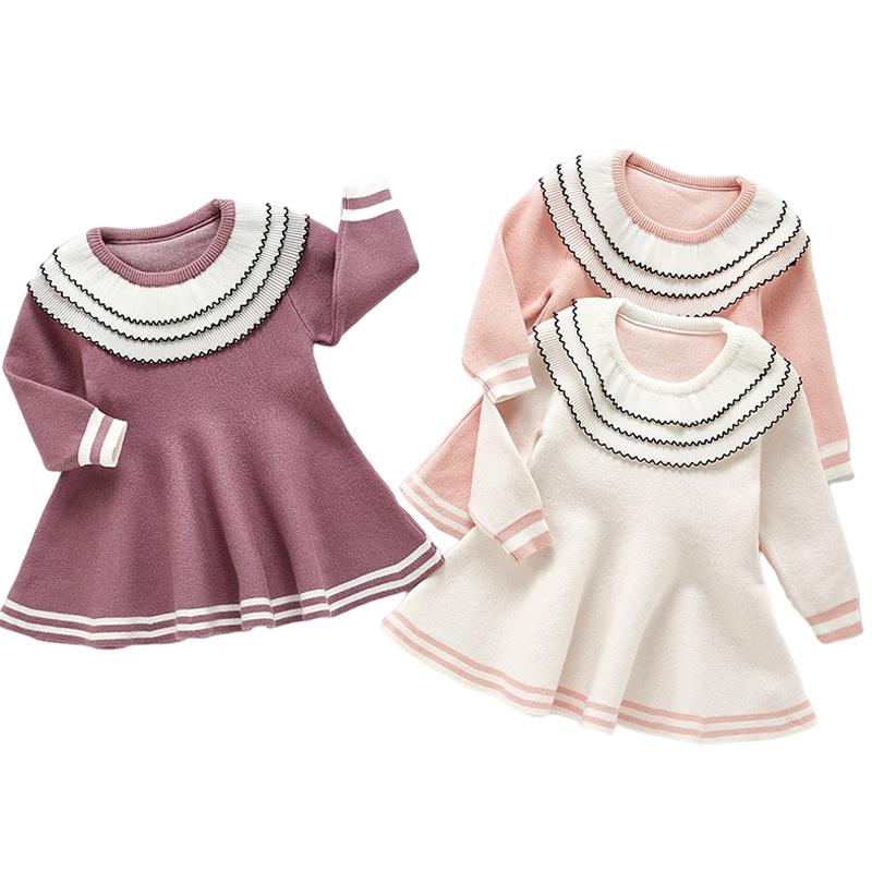 

Girl's Dresses Baby Girls Knitted Sweater Dress 2022 Autumn Princess Elegant Toddler Kids Warm Infant Children Ruffle ClothesGirl's, 213q01white