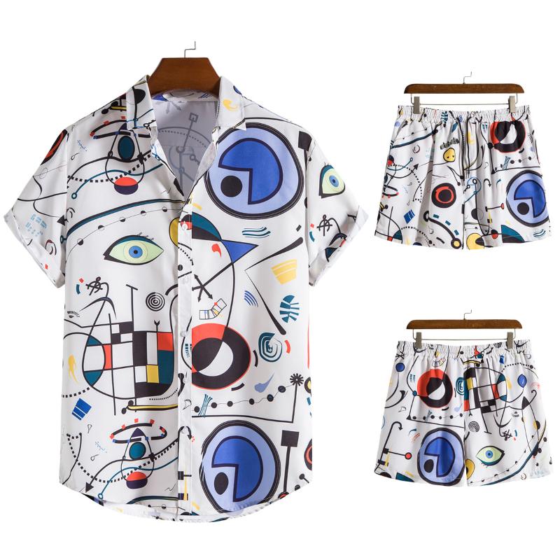 

Men's Casual Shirts Vintage Men Shirt Hawaiian 3d Art Print Short Sleeve Summer Lapel Single Button 2 Pieces Beach ShortsMen's Men'sMen's, 001