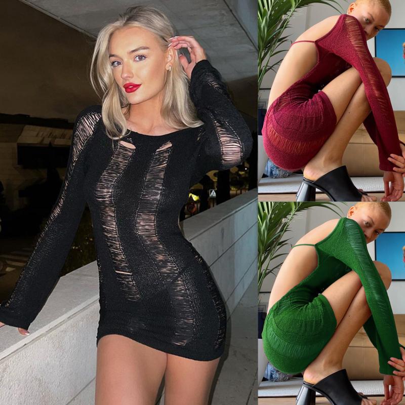 

Casual Dresses Tassel Women Cutout Slim Dress Backless Long Sleeve 2022 Summer Mini Beach Bodycon Sexy Fashion Party Club OutfitsCasual, Black