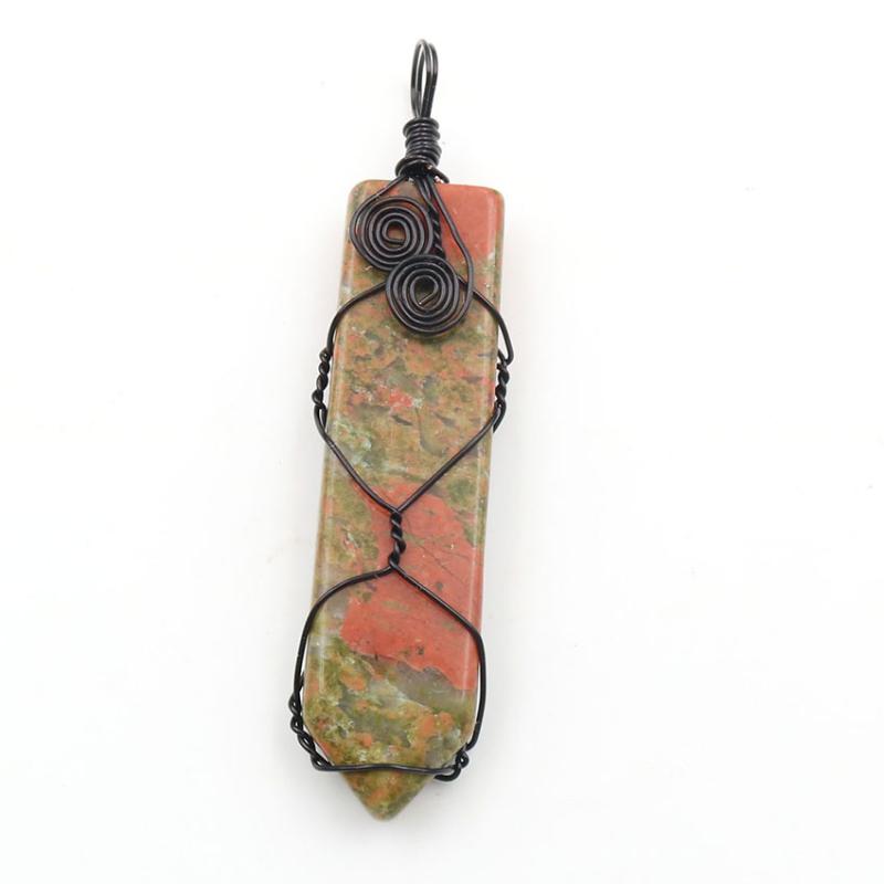 

Pendant Necklaces FYSL Black Gun Plated Wire Wrap Sword Shape Many Colors Quartz Stone Vintage Style Jewelry