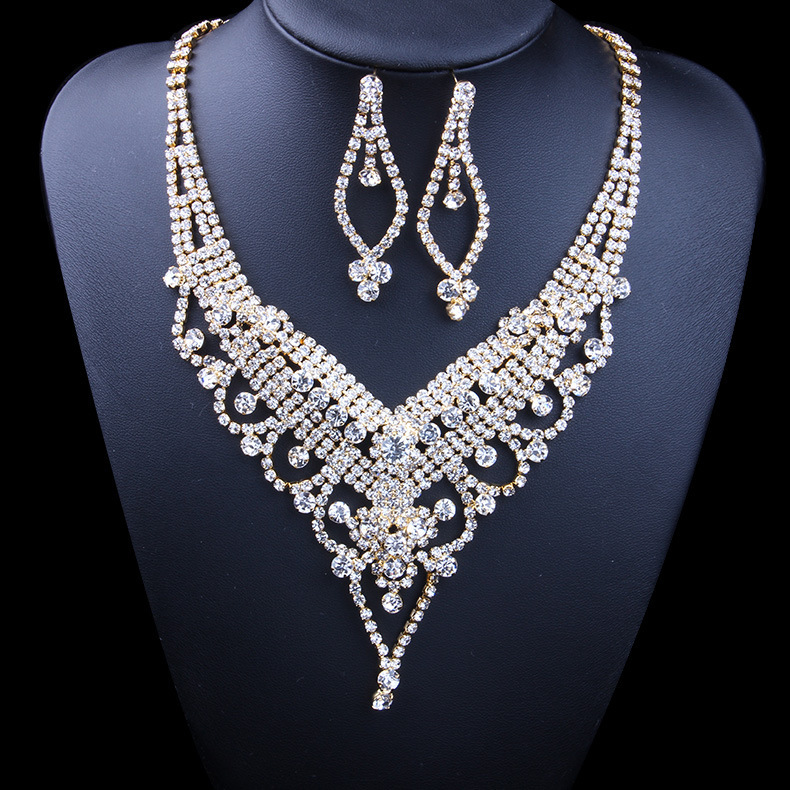 

Chain Bridal Necklace Set Diamond Inlaid Fashion Earrings