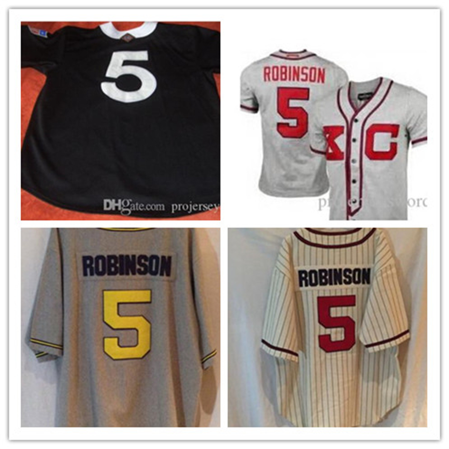 

#5 Jackie Robinson Kansas City Monarchs Negro League Jersey 100% Stitched Custom Baseball Jerseys Any Name Any Number -XXXL yellow, Colour