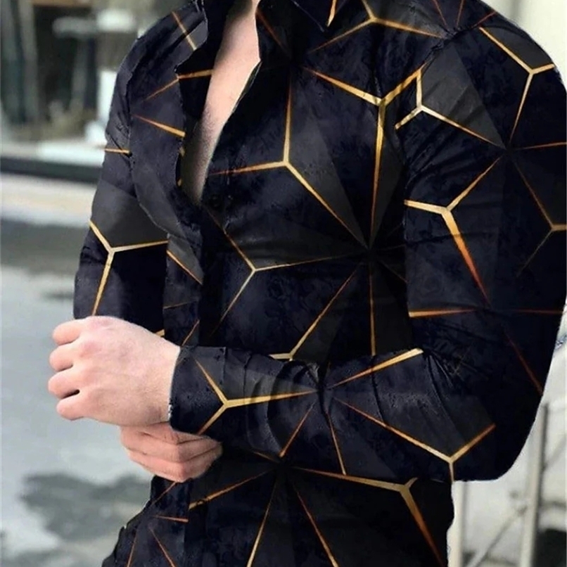 

Christmas trend Sale European American Fashion Men's Casual Geometric Printed Shirt Single-Breasted Cardigan Long Sl 220322, Cs-974