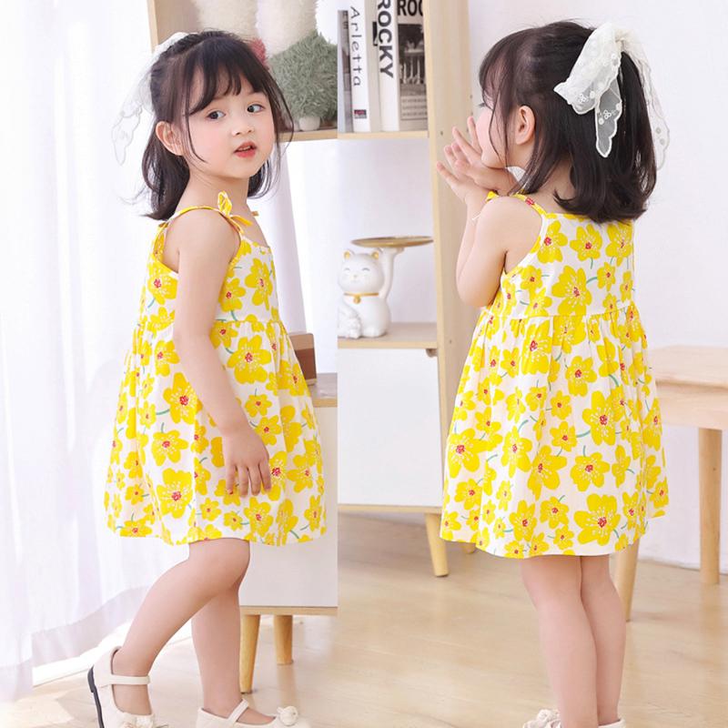 

Girl's Dresses Flower Girl Princess Dress Thin Cute Girls Floral Print Sling Cotton Casual Clothes Summer Loose For KidsGirl's, Yellow flower