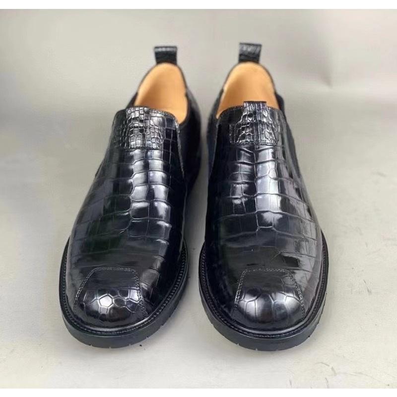 

Dress Shoes Authentic Exotic Crocodile Belly Skin Businesmen Casual Genuine Real Alligator Leather Male Elastic Band Derby Shoe, Black