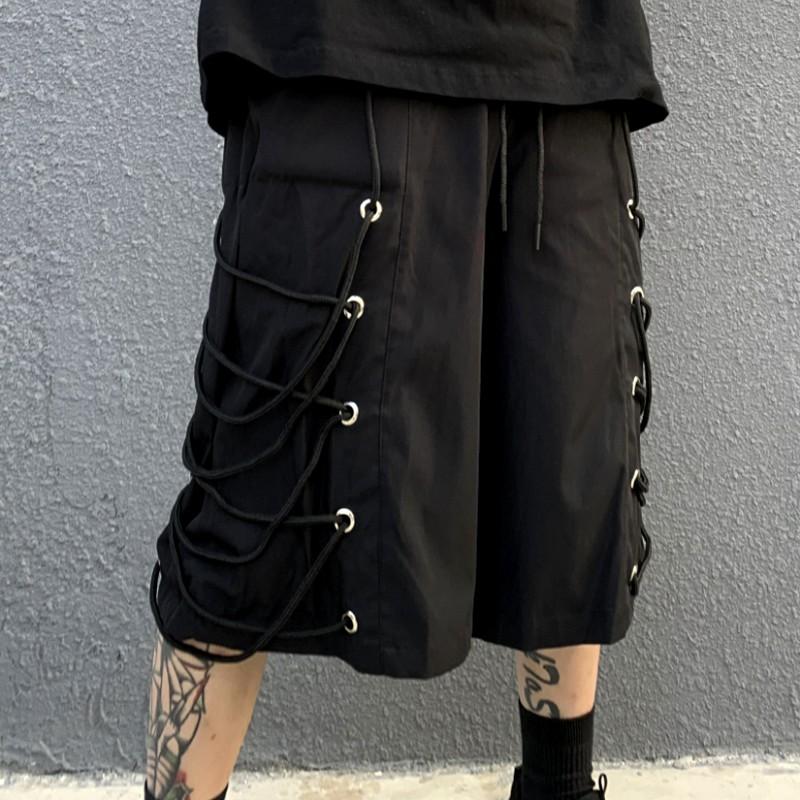 

Men's Shorts 2022 Summer Dark Japanese Large Size Retro Casual Loose Drawstring Overalls Five-point Pants Men Black Sweatshorts