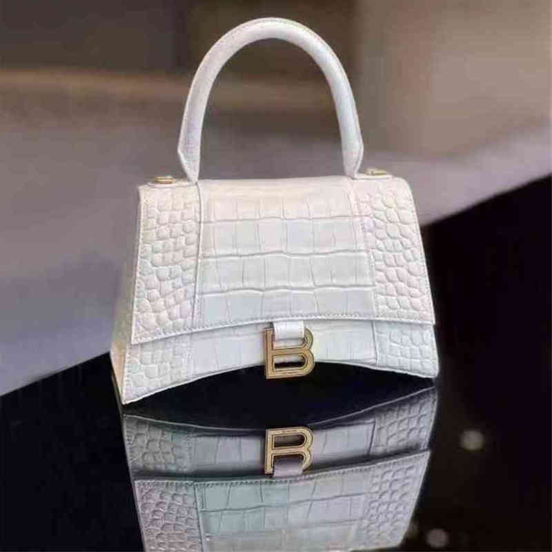 

b Balenc1aga Family Head Designer Leather Crocodile Pattern Hourglass Bag Light Luxury Ice White Women's Bag Single Shoulder Cross Carry, Plain upgrade