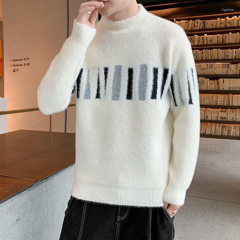 

Men's Sweaters Men 2022 Autumn Winter Loose Sweater Tops Male Imitation Mink Velvet Pullovers Thicken Student Casual Knitted W746Men's Olga2, White