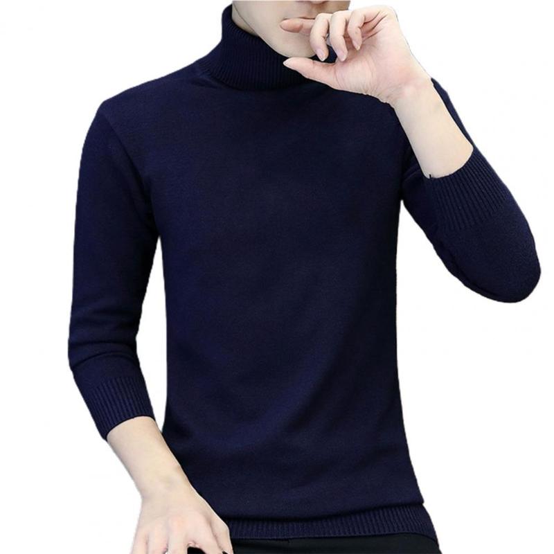 

Men's Sweaters Men Turtleneck Sexy Brand Knitted Pullovers Solid Color Stand Collar Warm Casual Male Base Sweater Autumn KnitwearMen's, Black