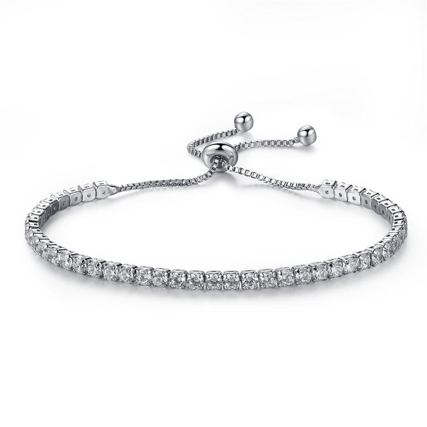 

Elegant Platinum Plated Bezel Set Cubic Zirconia Tennis Adjustable Bracelet214O