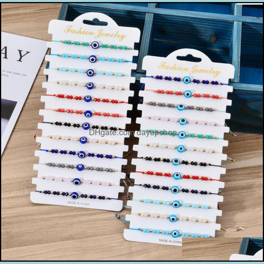 

Charm Bracelets Jewelry 12Pcs/Set Turkey Blue Evil Eye Bracelet Women Handmade Rope Chain Crystal Beads Girl Party Dhbxi