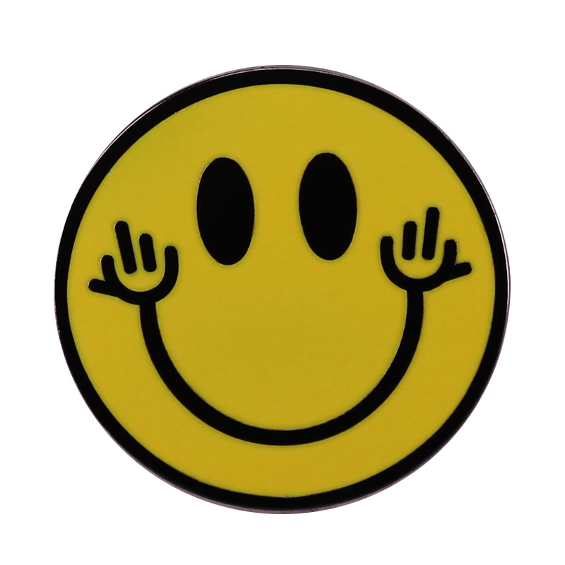

Funny Middle Finger Smile Enamel Pin Yellow Happy Faces Jacket Lapel Pins Metal Brooch Badges Accessories, As picture