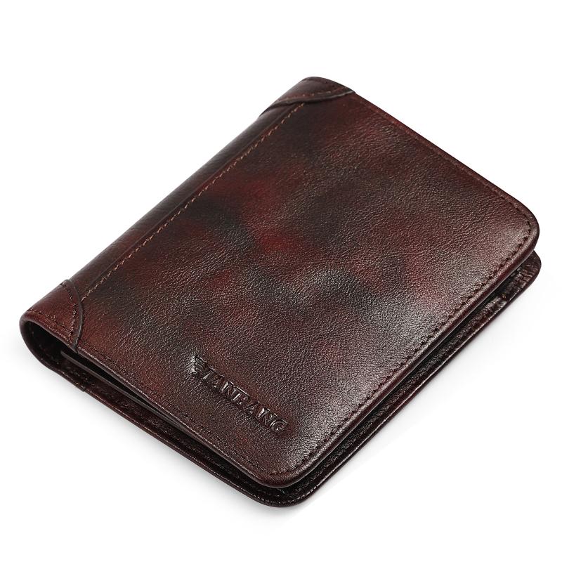 

Wallets ManBang 2022 Genuine Leather Rfid For Men Vintage Thin Short Multi Function ID Holder Money BagWallets, Brown
