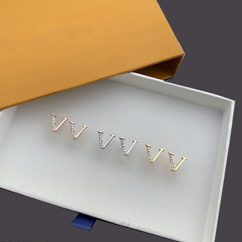 

3 Colors Pendant Studs Classy Diamond Earrings Women Shinning Designer Stud Lovely Charm Girls Earring Jewelry