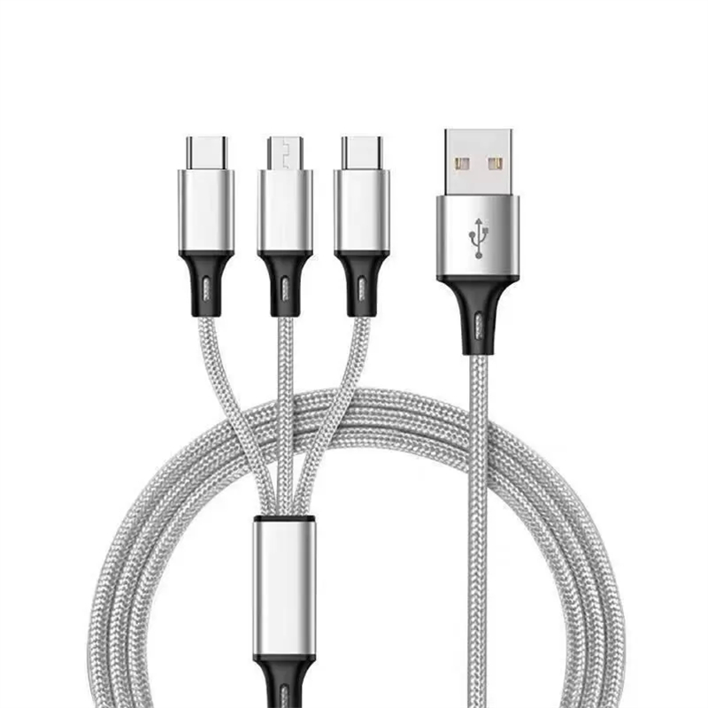 

1.2M 3 in 1 Charging Cables For HuaWei LG Samsung Note20 S20 Micro USB Type C With Metal Head Plug opp bag, Gold