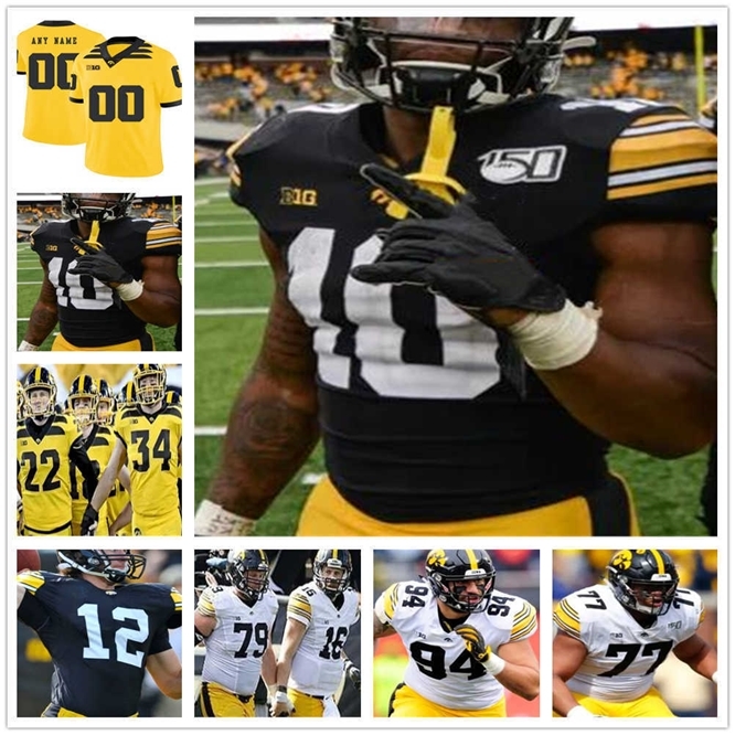 

Xflsp Custom 4 Nate Stanley Iowa Hawkeyes 94 Adrian Clayborn 12 Ricky Stanzi 14 Desmond King 16 C.J Beathard football college stitched Jersey, Black with 150th patch
