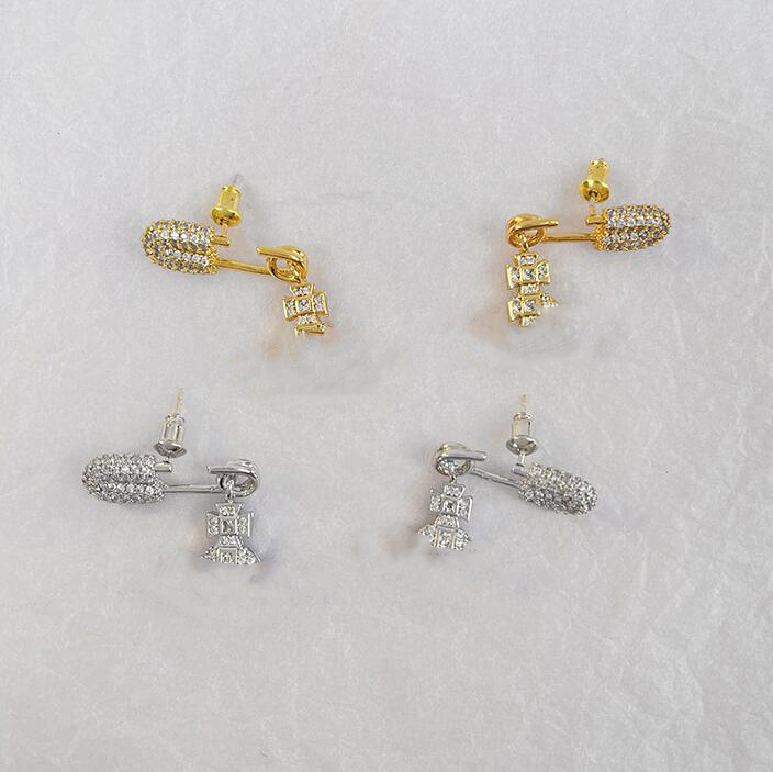 Charm west Queen Saturn earrings wood star vivi niche Zircon earrings pin is full of diamonds 1 :1 earring women original packaging-image-763988827