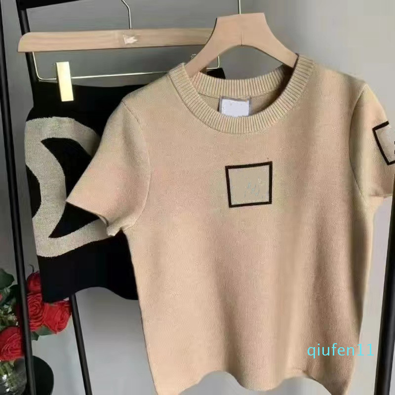 

2022-Designer High Quality Women's Two Piece Pants Suit Summer Fashion Big Letter LOGO Knit Shorts Short Sleeve set suits Two Pieces, Brown