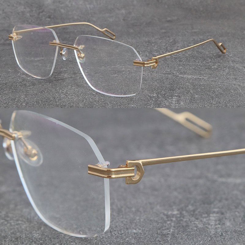 

Latest Fashion Metal Large Square Rimless Frames Women T01130 Sun Glasses Men Luxury Protection Driving Fashion Optical Frame Designer Pairing bag Eyewear Size 60