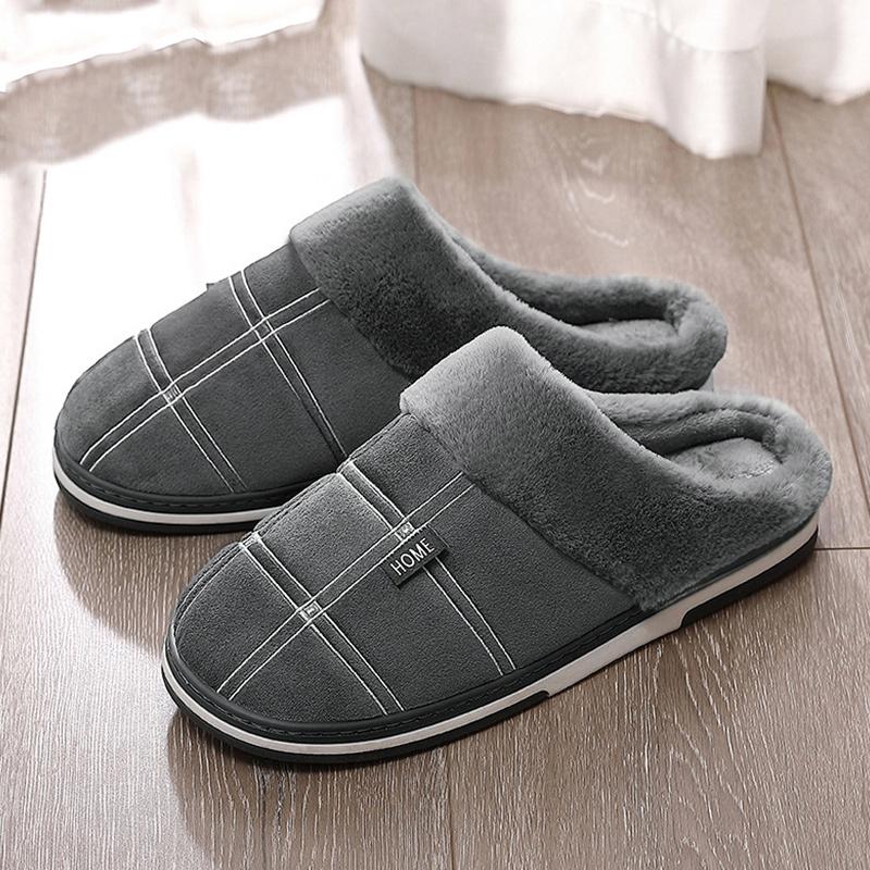 

Slippers Large Size 46-51 Winter House Men Striped Comfortable Indoor Short Plush Warm Non Slip Gray/Brown, Msl-025-black