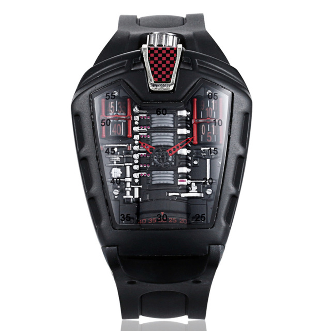 

Sports Car Concept Racing Mechanical Watches Style Six-cylinder Engine Compartment Creative Watch Men's Trend Fashion Wristwatch, Black