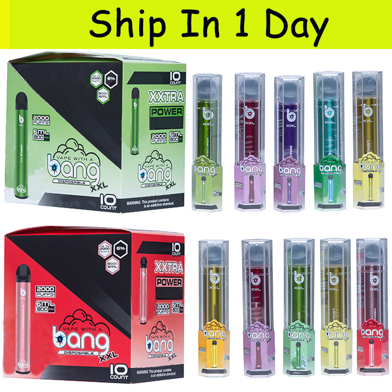 

Top Quality Bang xxl Disposable E-cigarettes Vapes 2000 Puffs Vapes With Integrated 800mAh Battery Portable Ecig Pens VS RandM Tornado