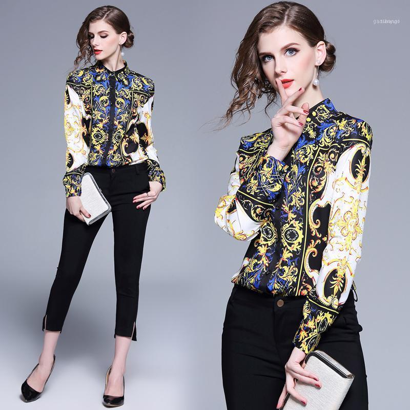 

Women Satin Blouses Plaid Printing Novelty Office Ladies Shirts Work Wear Ching Femme Tops 2XL1, Yellow