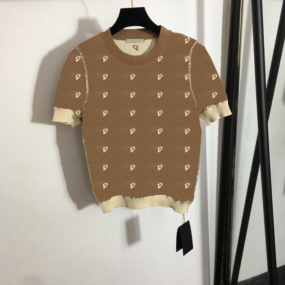 

New Designer Letter Knits Tees Women Alphabet Printed Knitted Top Round Neck Short Sleeve T Shirt, Green