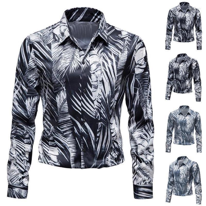 

Men' Casual Shirts Leisure Business Vintage Flroal Printing Men Autumn Long Sleeve Button Office Male Blouse Tops Sybi22, Black