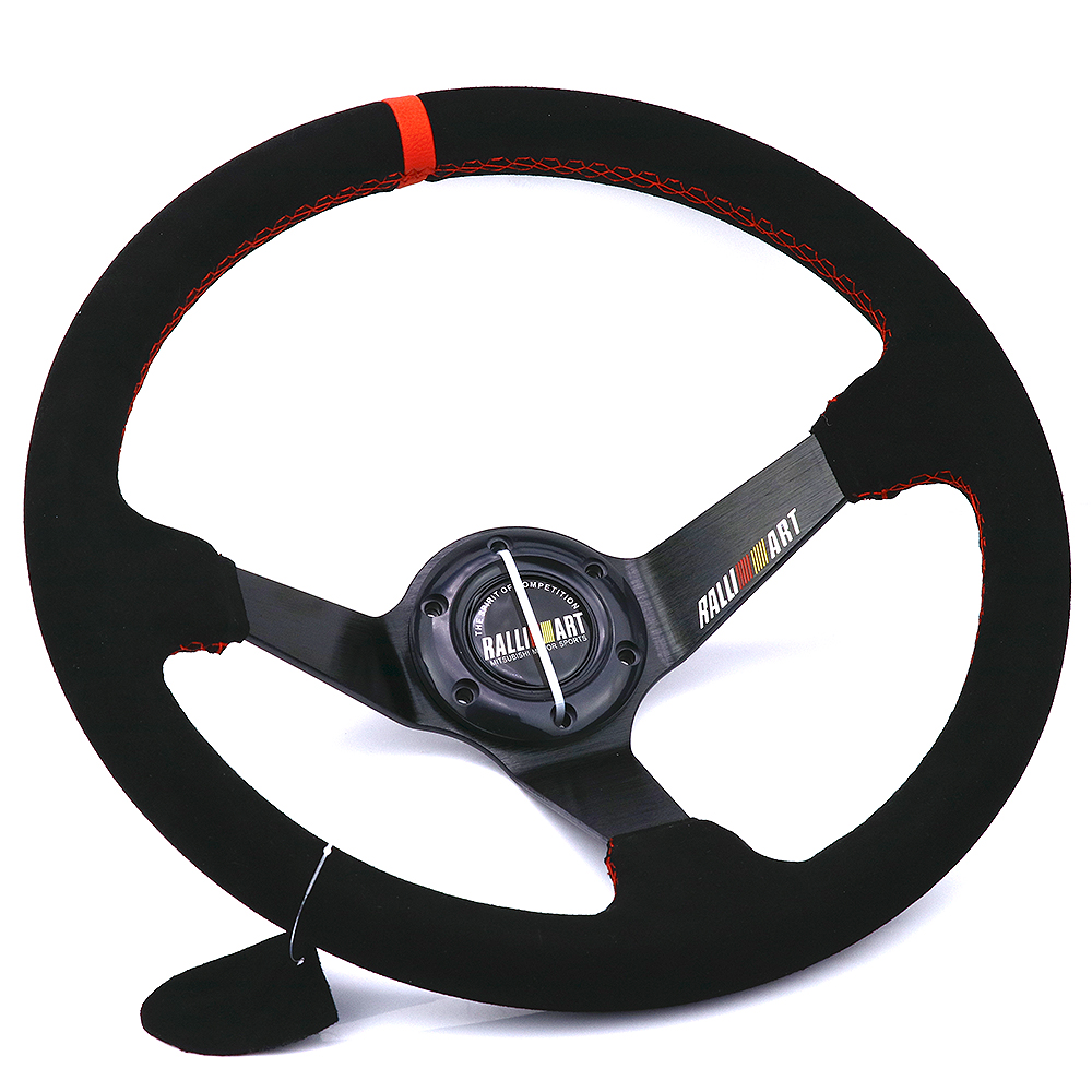 

Black RALLIART 350mm/14inch Black Suede Leather Deep Dish Steering Wheel