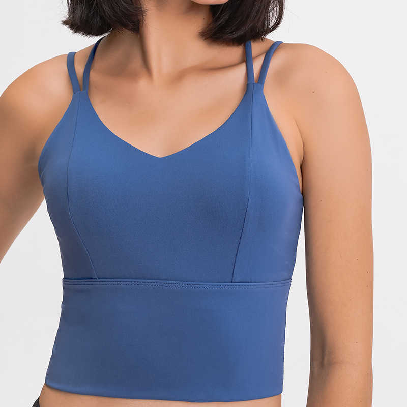 

Nude extended hem sports bra yoga outfits sexy suspender cross back women underwears gym clothes padded tank tops, Black