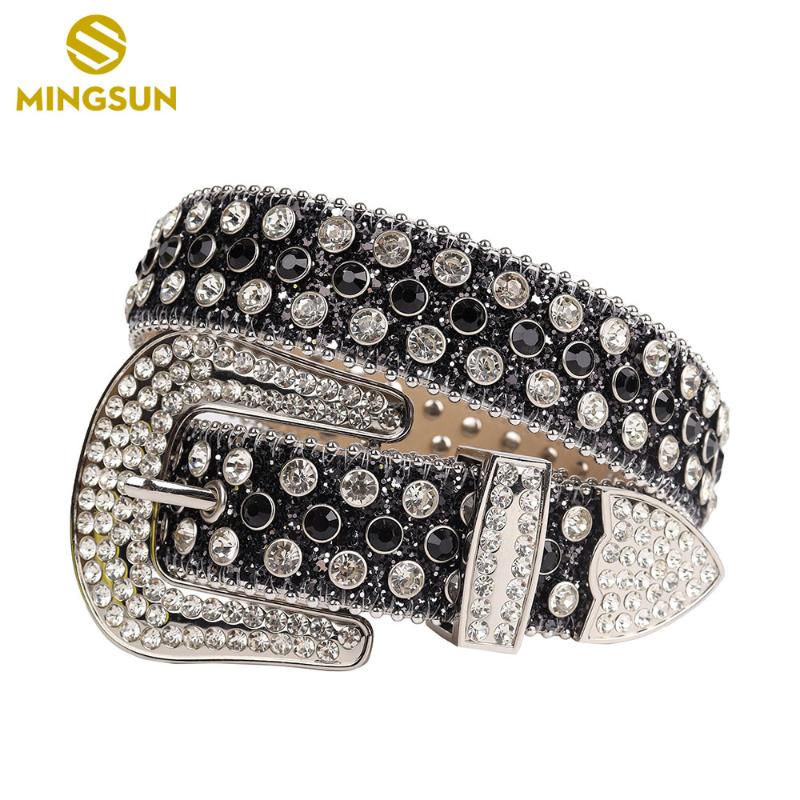 

Belts Fashion Crystal Belt Adjustable Length Diamond Buckle Chic Western Cowboy Black Rhinestone For Girls Men Decorative PunkBelts