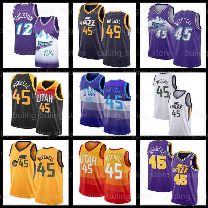 

Utah''Jazz''Donovan Mitchell Basketball Jersey 45 2021 27 Mens 10 Rudy Gobert Mike Conley Karl Malone 12 32 John Stockton City Navy Green retro shirt