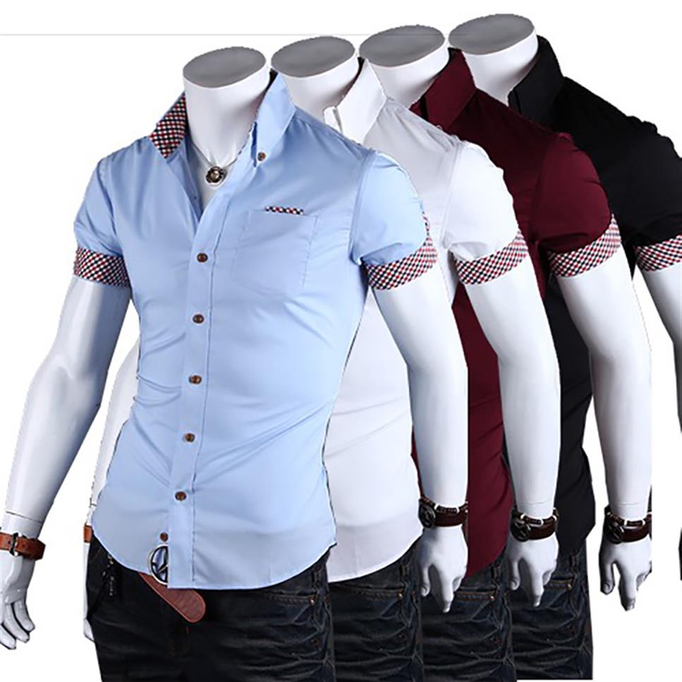 Men de robe chemise courte à manches nouveaux vêtements masculins solides chemises d'affaires slim fit blanc yess-9019276v