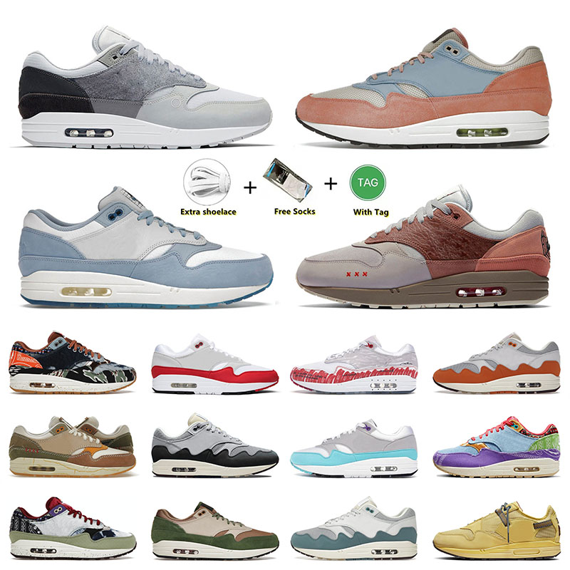 

High Quality 2022 OG Cushion 1 87s Running Shoes Sneakers Size 13 London Light Madder Root Wabi Sabi Patta Black Grey Anniversary Aqua Air Airmaxs Max 1/87, D38 40-45 evergreen aura