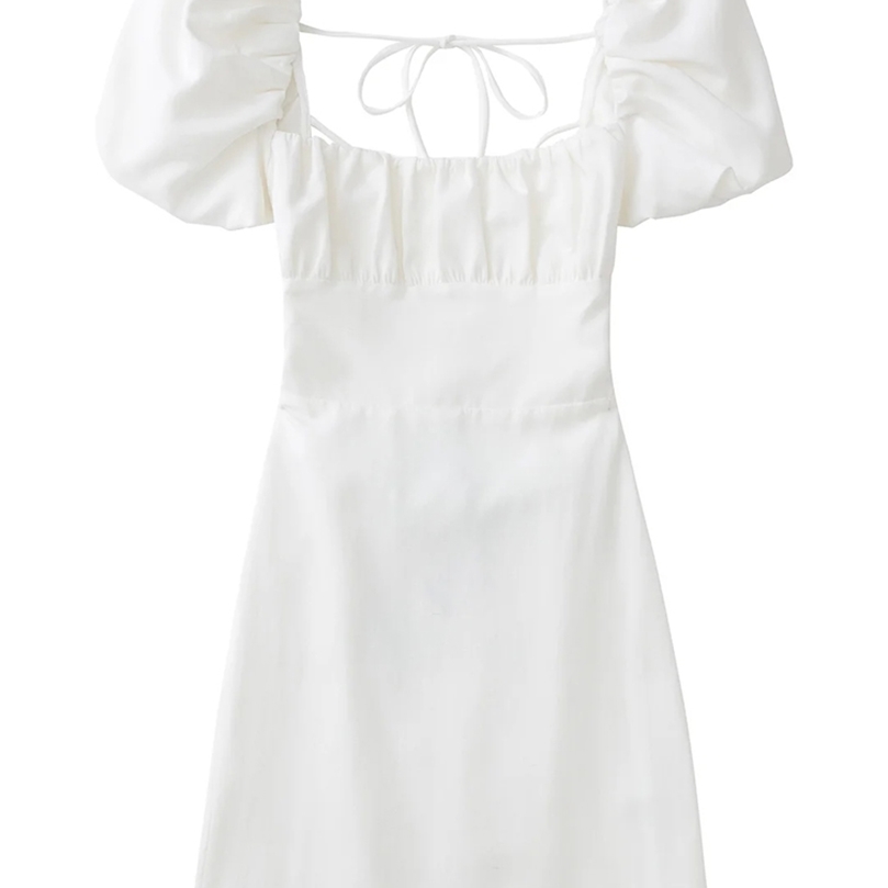 

TRAF White Dress Woman Short Puff Sleeve Mini Lady Summer Backless es Ladies Ruched Strappy Linen 220613, Black
