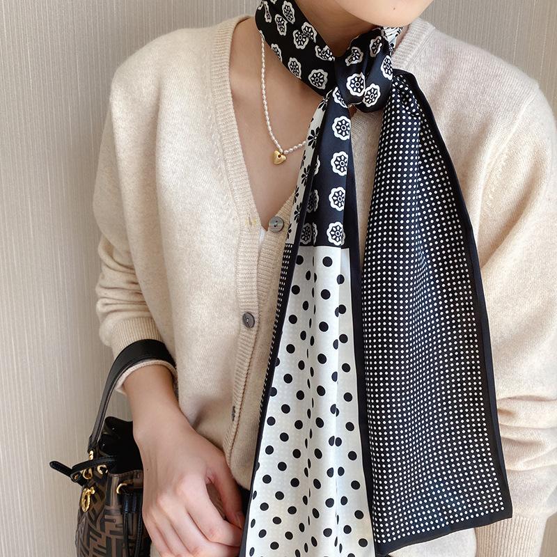 

Scarves Hijab Silk Scarf Women Fashion Flower Dot Print Long Advanced Feeling Lady Hair Band Foulard Neckerchief Female Bandana Shawl