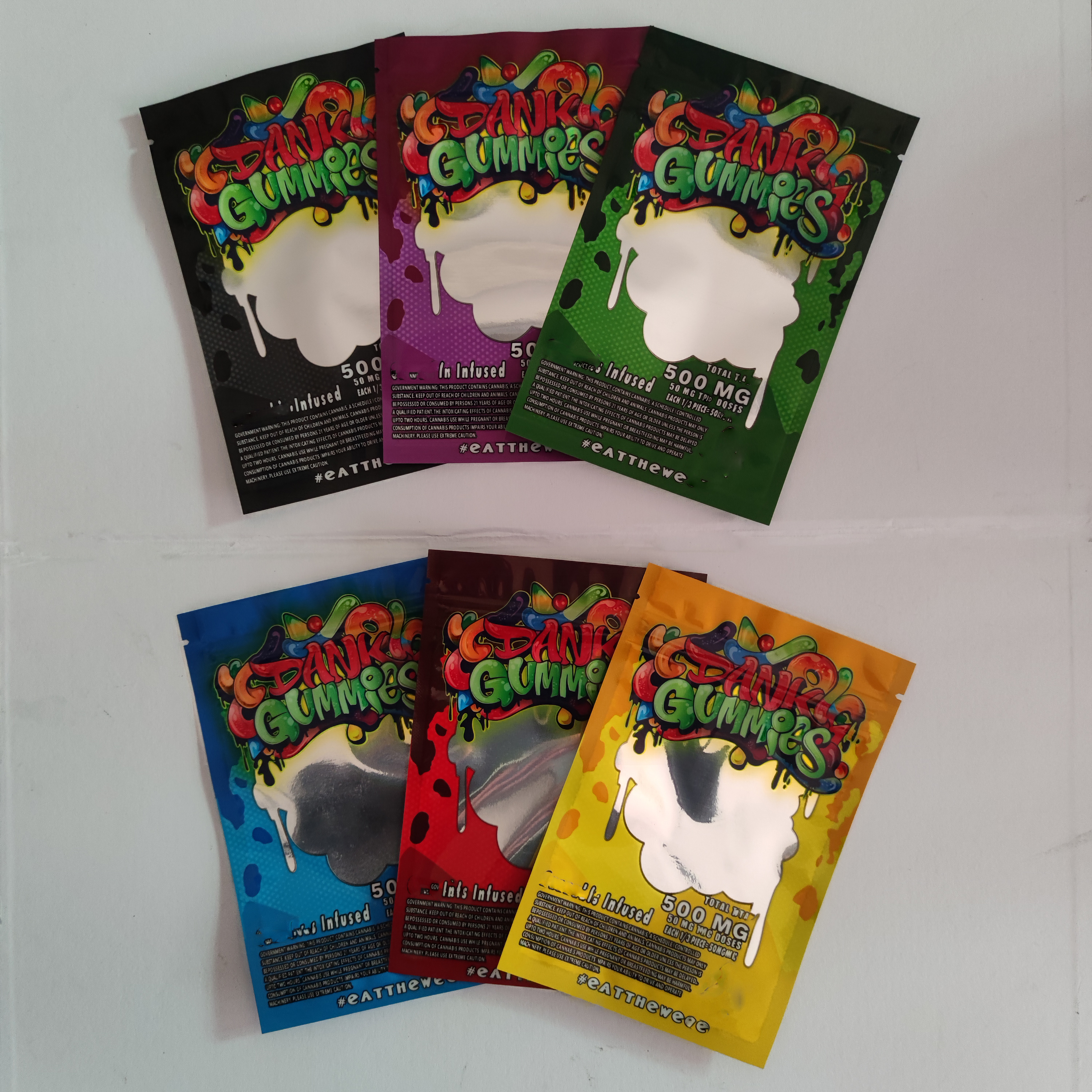 

Empty Dank Gummies edibles Bags 500MG Packaging Worms Bears Cubes Candy Gummy Zip Lock Smell Proof Mylar Bag