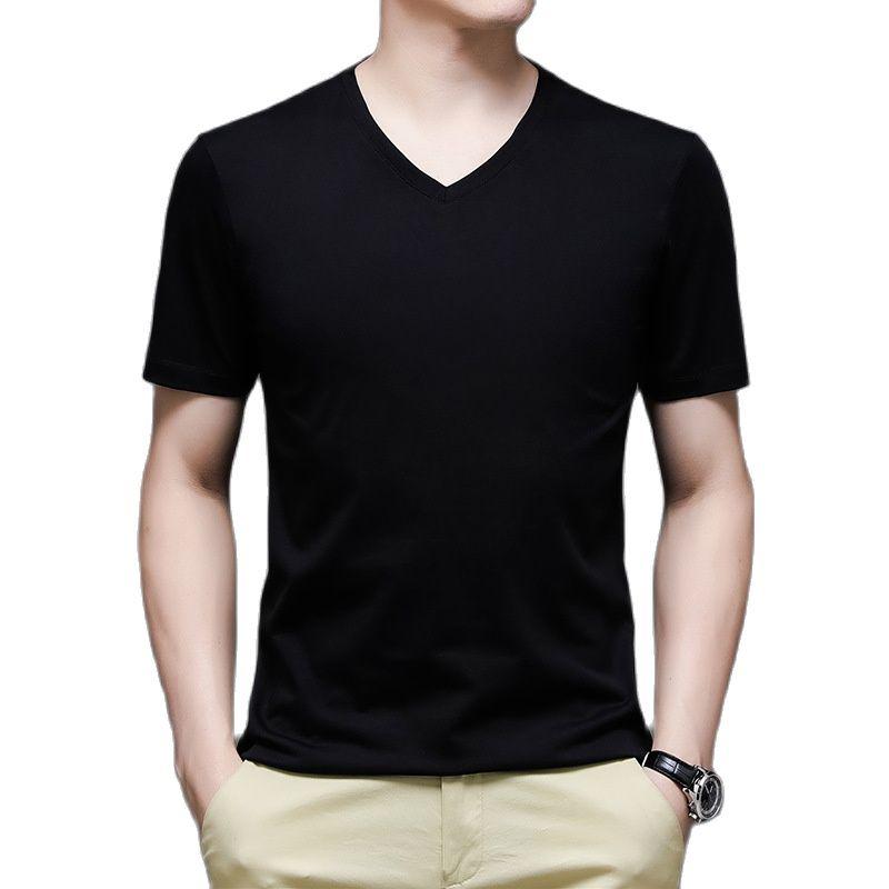 

Men's T-Shirts Summer Solid Color V-neck T-shirt Men's Multi-color Pullover Short Sleeves -130Men's